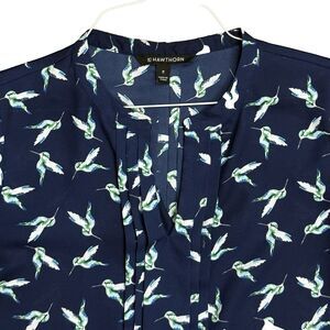 41 Hawthorn Hummingbird Shirt Semi Sheer Blue Top Blouse Womens Medium